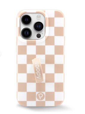 Loopy Case Peach and White Checkered Phone Case with Loop Grip
